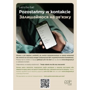 Plakat A4 Let's Go Eat! Pozostańmy w kontakcie UA