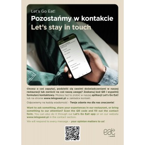 Ulotka A5 dwustronna Let's Go Eat! Pozostańmy w kontakcie EN