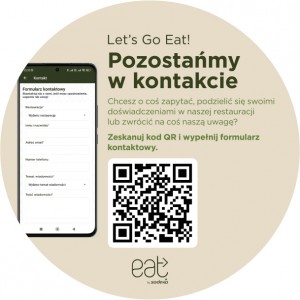 Wobbler z uchwytem mocującym  Let's Go Eat! Pozostańmy w kontakcie telefon