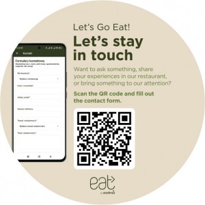 Wobbler z uchwytem mocującym Let's Go Eat! Pozostańmy w kontakcie telefon EN