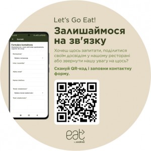 Wobbler z uchwytem mocującym Let's Go Eat! Pozostańmy w kontakcie telefon UA