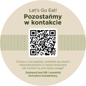 Wobbler z uchwytem mocującym Let's Go Eat! Pozostańmy w kontakcie kod QR