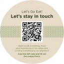Wobbler z uchwytem mocującym Let's Go Eat! Pozostańmy w kontakcie kod QR EN