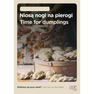 Plakat A4 zmywalny Niosą nogi na pierogi ENG