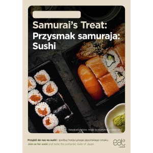 Plakat A1 zmywalny Przysmak samuraja: Sushi ENG