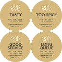 Naklejki tasty / too spicy / good service / long queue / eat