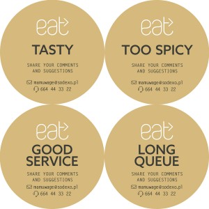 Naklejki tasty / too spicy / good service / long queue / eat